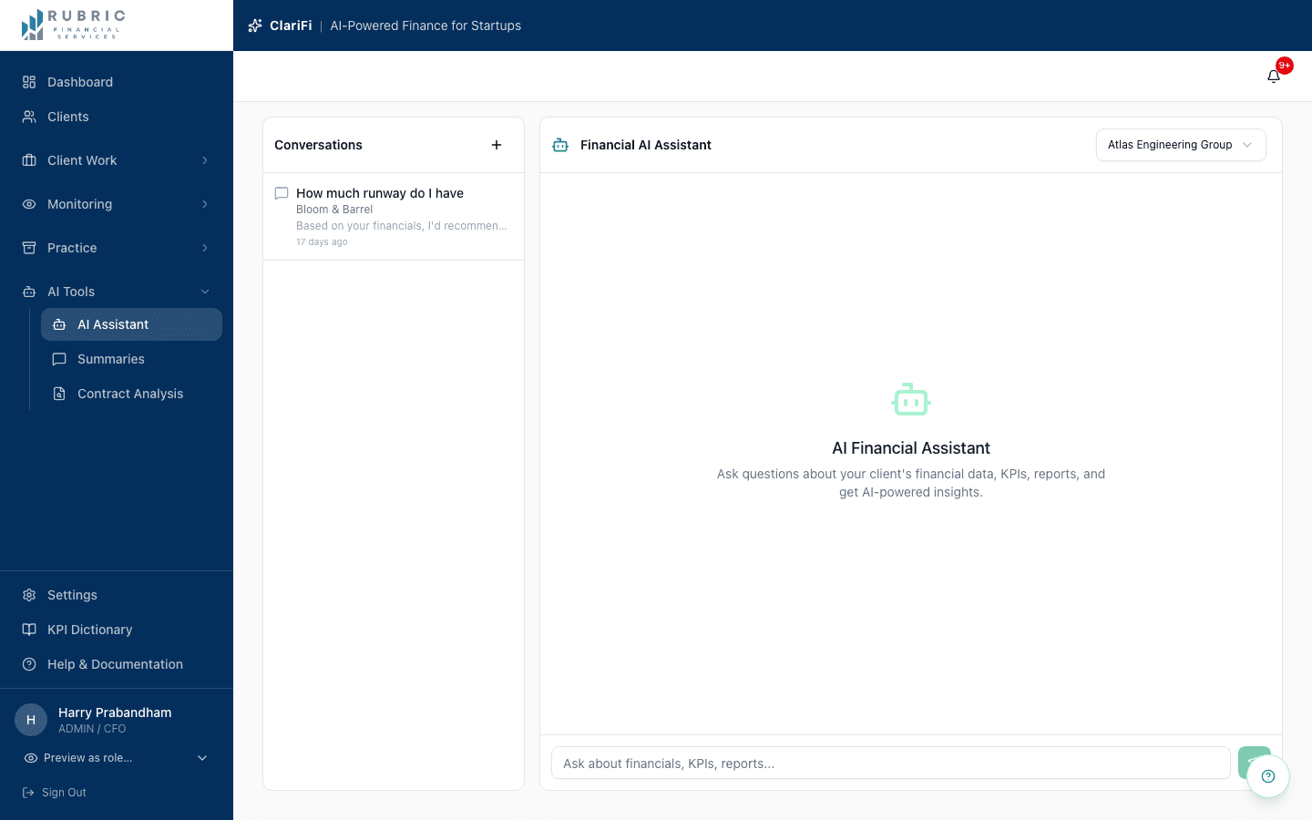Ask ClariFi: ask questions about financials, KPIs, and reports and get cited, decision-ready answers